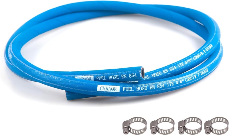 CNRAQR 3/8” Fuel Line Hose 5FT High Pressure Fuel Hose 400PSI 2.8Mpa NBR Rubber and CR Neoprene EN854-1TE for Automotive Fuel Systems Engines (Attached Hose Clamp) - Image 1